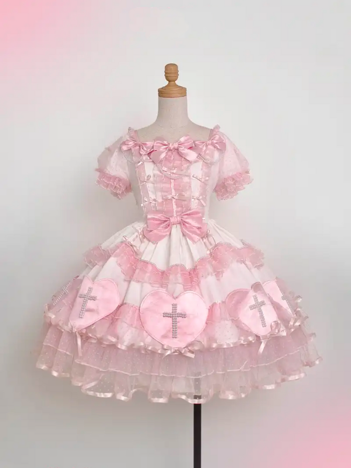 White Pink Dress with Heart / S