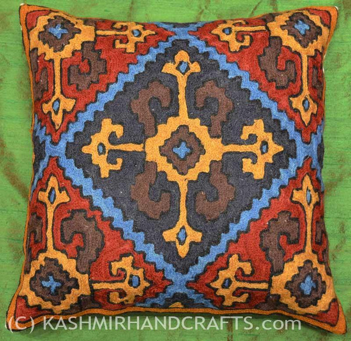 Crossroads Tribal Wool Decorative Pillow Cover HANDEMBROIDERED - Kashmir Designs