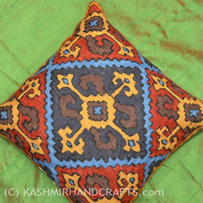 Crossroads Tribal Wool Decorative Pillow Cover HANDEMBROIDERED - Kashmir Designs