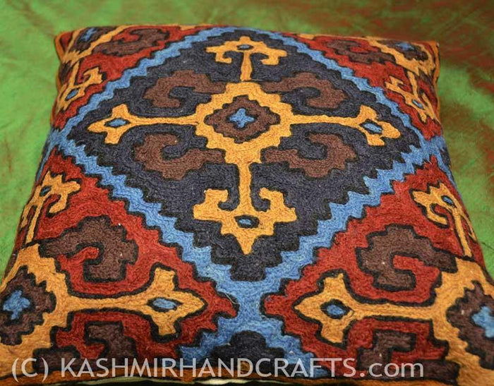 Crossroads Tribal Wool Decorative Pillow Cover HANDEMBROIDERED - Kashmir Designs