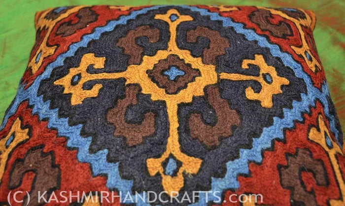 Crossroads Tribal Wool Decorative Pillow Cover HANDEMBROIDERED - Kashmir Designs