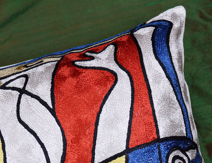 Decorative Fish Pillow Cover Abstract Design II Accent Pillows Hand Embroidered Art Silk 18x18" - KashmirDesigns