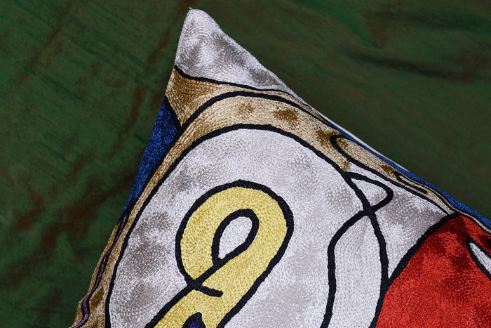 Decorative Fish Pillow Cover Abstract Design II Accent Pillows Hand Embroidered Art Silk 18x18" - KashmirDesigns