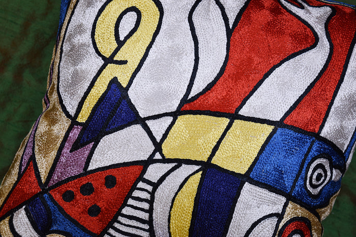 Decorative Fish Pillow Cover Abstract Design II Accent Pillows Hand Embroidered Art Silk 18x18" - KashmirDesigns