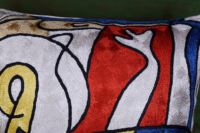 Decorative Fish Pillow Cover Abstract Design II Accent Pillows Hand Embroidered Art Silk 18x18" - KashmirDesigns
