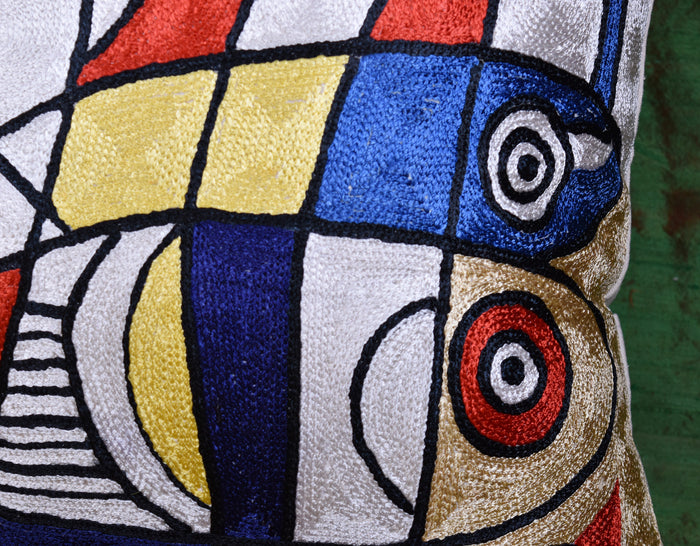 Decorative Fish Pillow Cover Abstract Design II Accent Pillows Hand Embroidered Art Silk 18x18" - KashmirDesigns