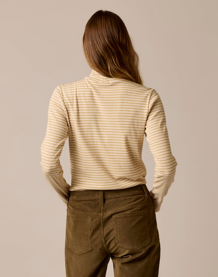 Denise Rib Turtleneck: Birch Stripe