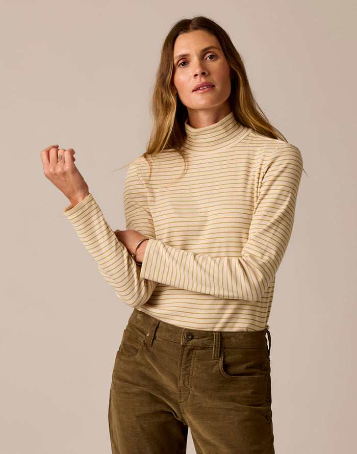 Denise Rib Turtleneck: Birch Stripe