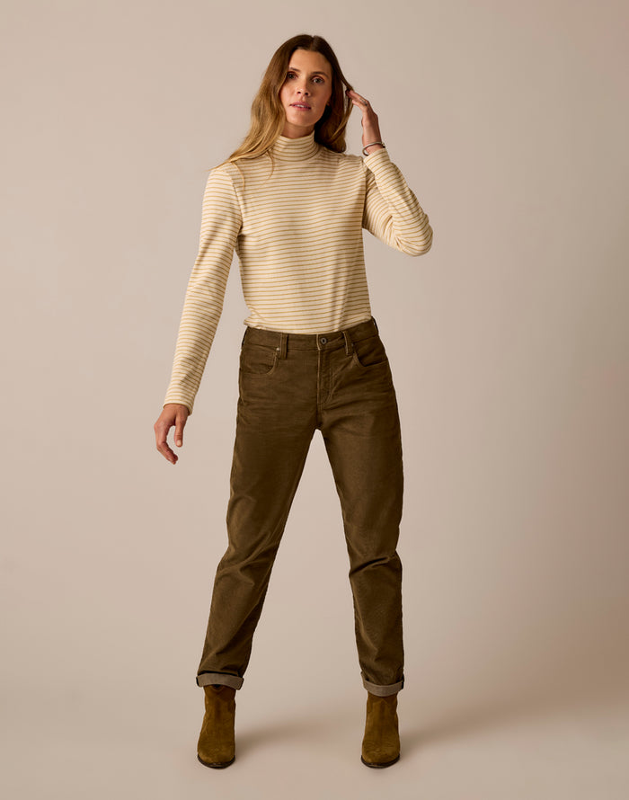 Denise Rib Turtleneck: Birch Stripe