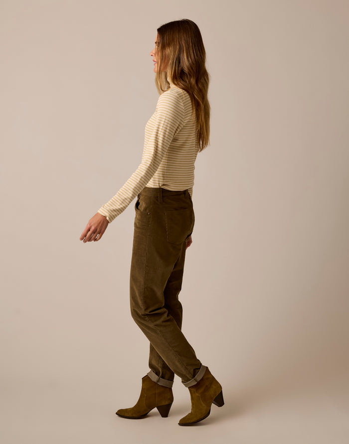Denise Rib Turtleneck: Birch Stripe