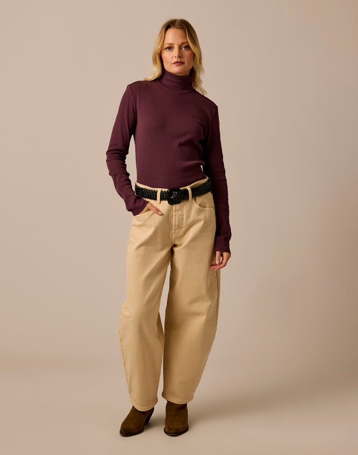 Denise Rib Turtleneck: Dark Plum
