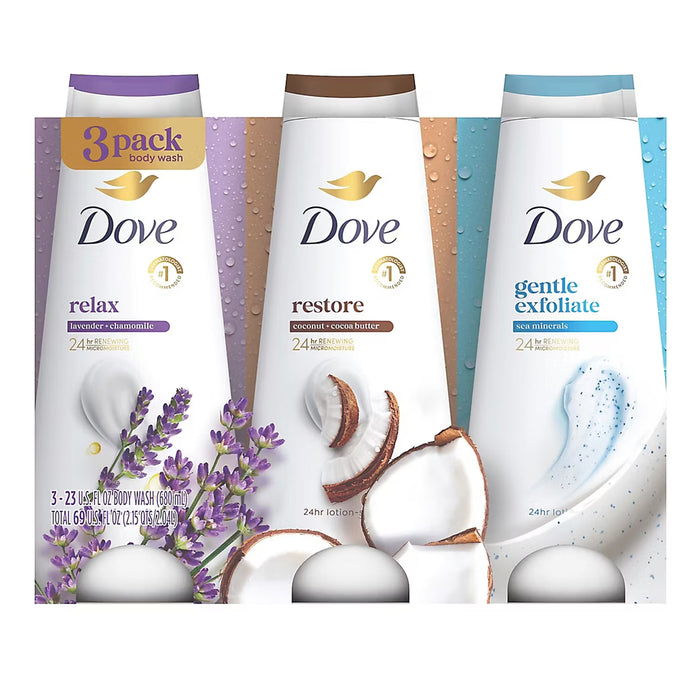 Dove Relax, Exfoliate & Restore Body Wash Variety, 3 Pack - 23 oz