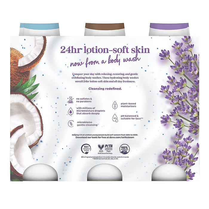Dove Relax, Exfoliate & Restore Body Wash Variety, 3 Pack - 23 oz