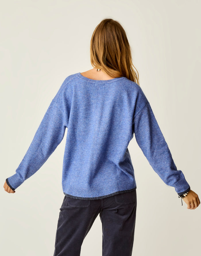 Drue Fuzzy Sweater: Capri Blue w. Dark Capri