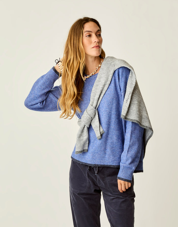 Drue Fuzzy Sweater: Capri Blue w. Dark Capri