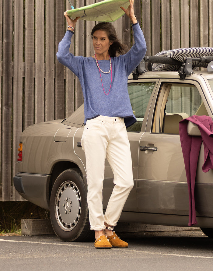 Drue Fuzzy Sweater: Capri Blue w. Dark Capri