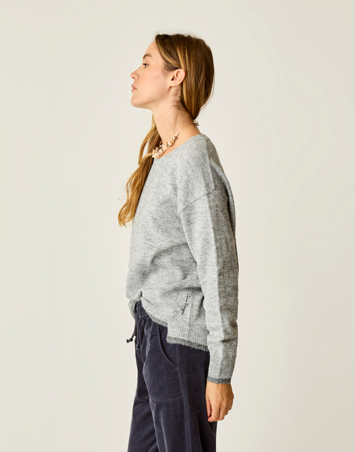 Drue Fuzzy Sweater: Grey w. Dark Grey