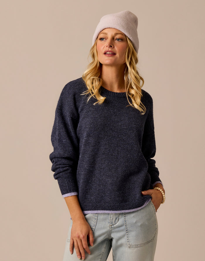 Drue Fuzzy Sweater: Navy w. Dark Dawn