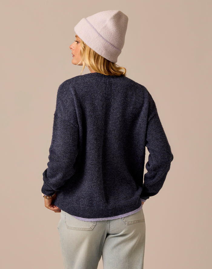 Drue Fuzzy Sweater: Navy w. Dark Dawn