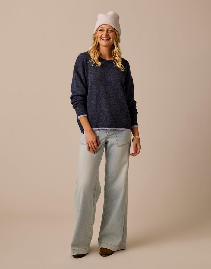 Drue Fuzzy Sweater: Navy w. Dark Dawn