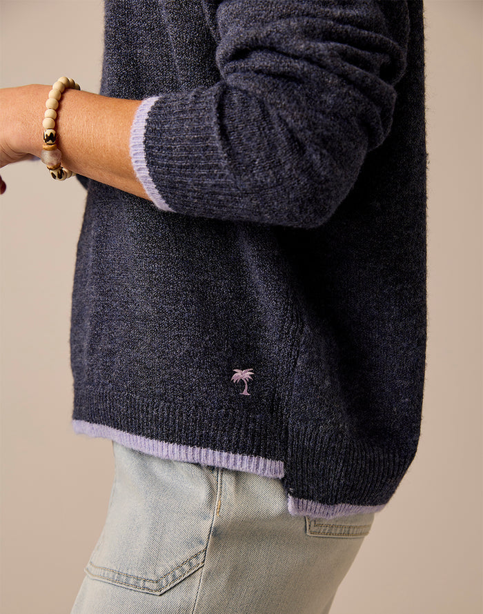 Drue Fuzzy Sweater: Navy w. Dark Dawn