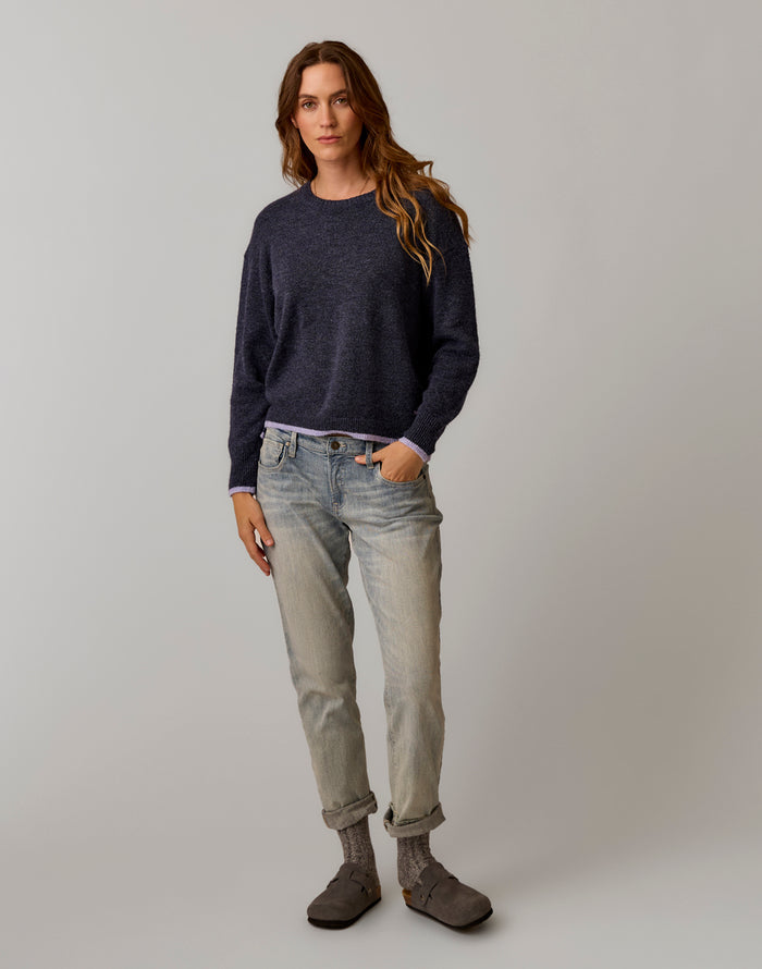 Drue Fuzzy Sweater: Navy w. Dark Dawn