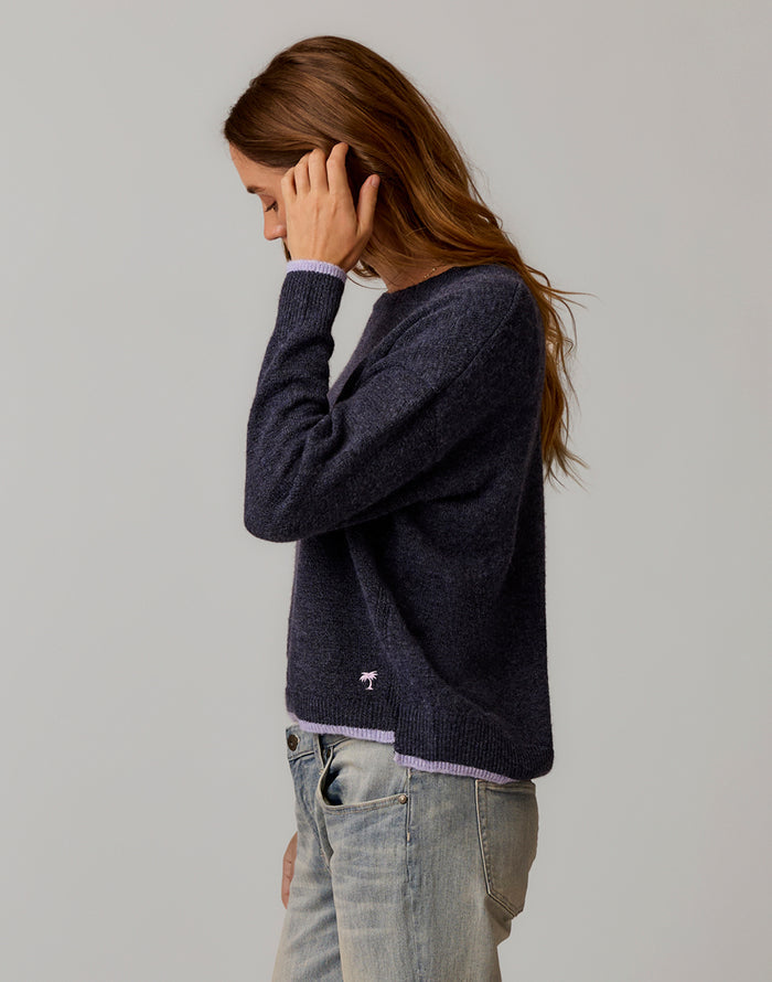Drue Fuzzy Sweater: Navy w. Dark Dawn