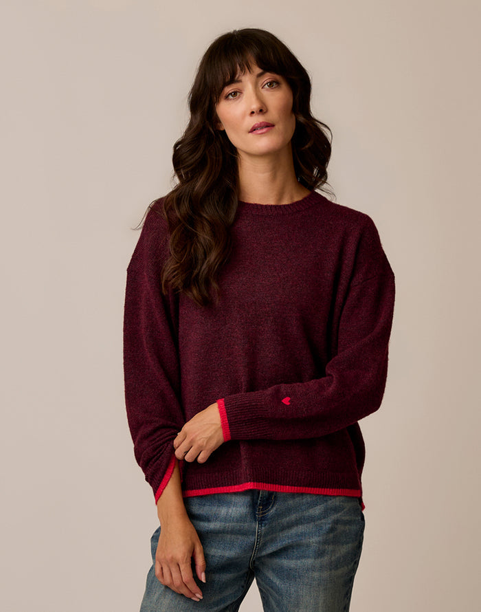 Drue Fuzzy Sweater: Sangria w. Deep Rouge
