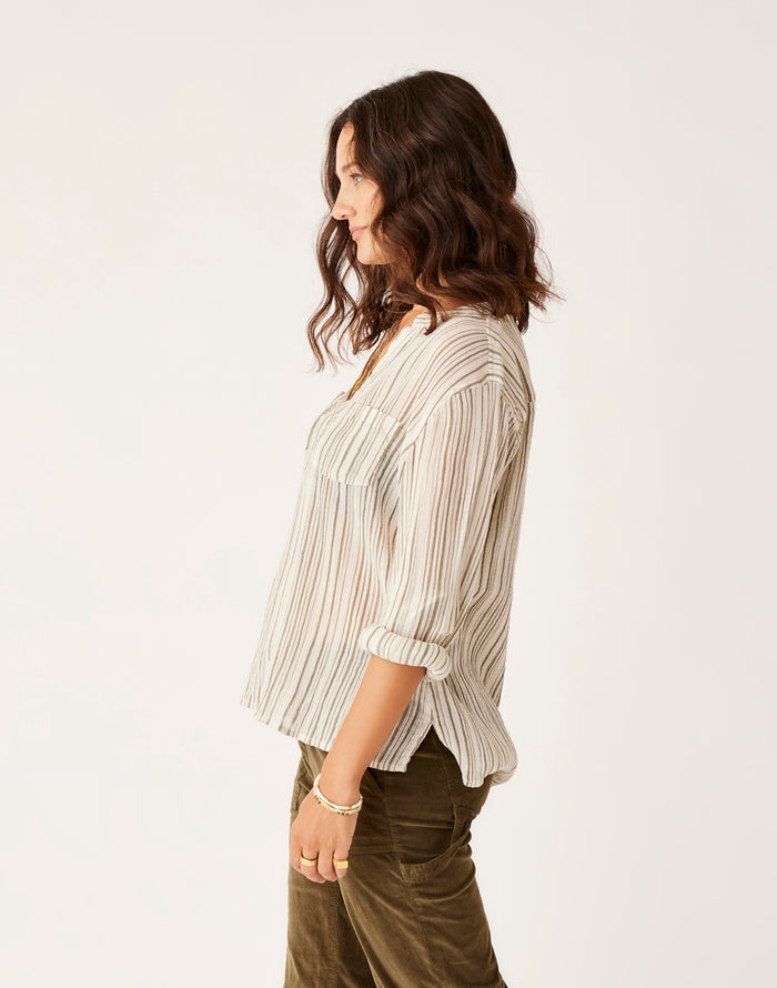 Dylan Gauze Shirt: Birch Multistripe - FINAL SALE