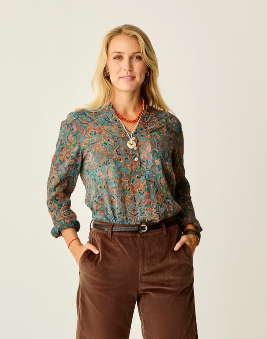 Dylan Gauze Shirt Bistro Floral long-sleeve buttondown lightweight woven 100% organic cotton chest pockets roll-up tabs