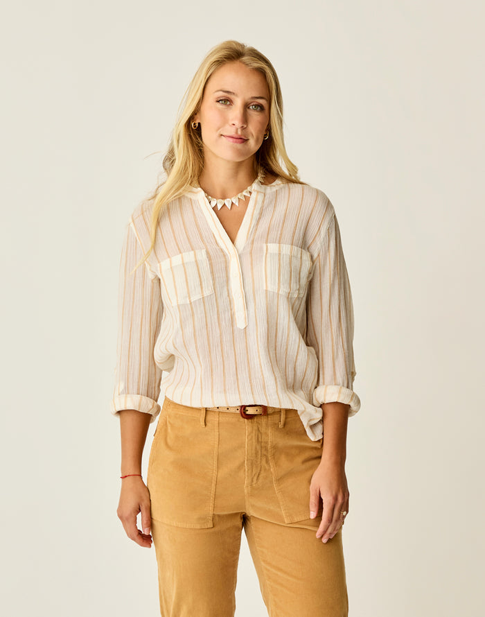 Dylan Gauze Shirt: Camel Stripe