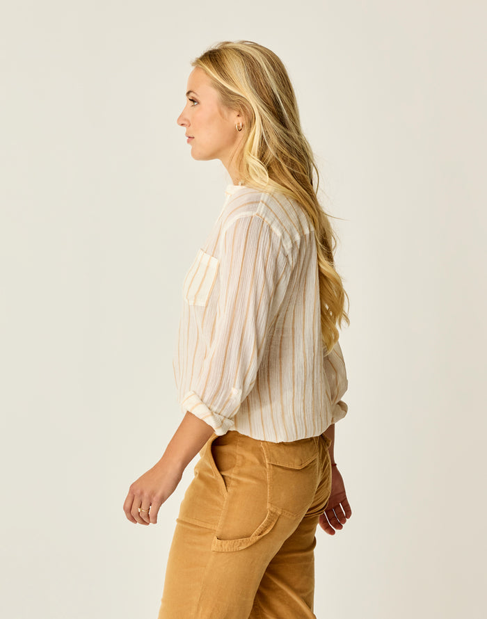 Dylan Gauze Shirt: Camel Stripe