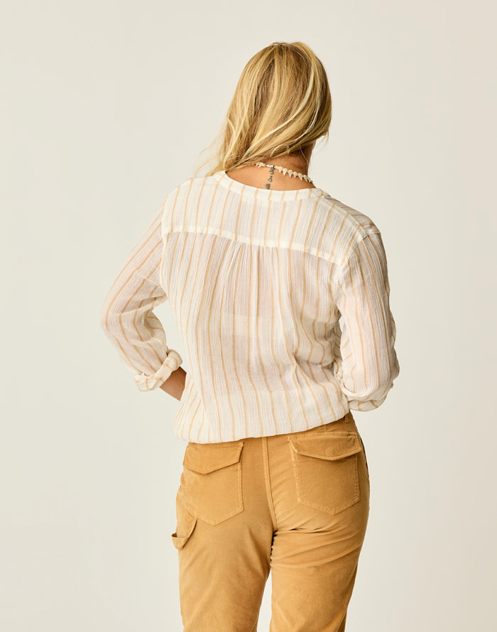 Dylan Gauze Shirt: Camel Stripe