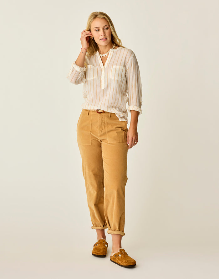 Dylan Gauze Shirt: Camel Stripe