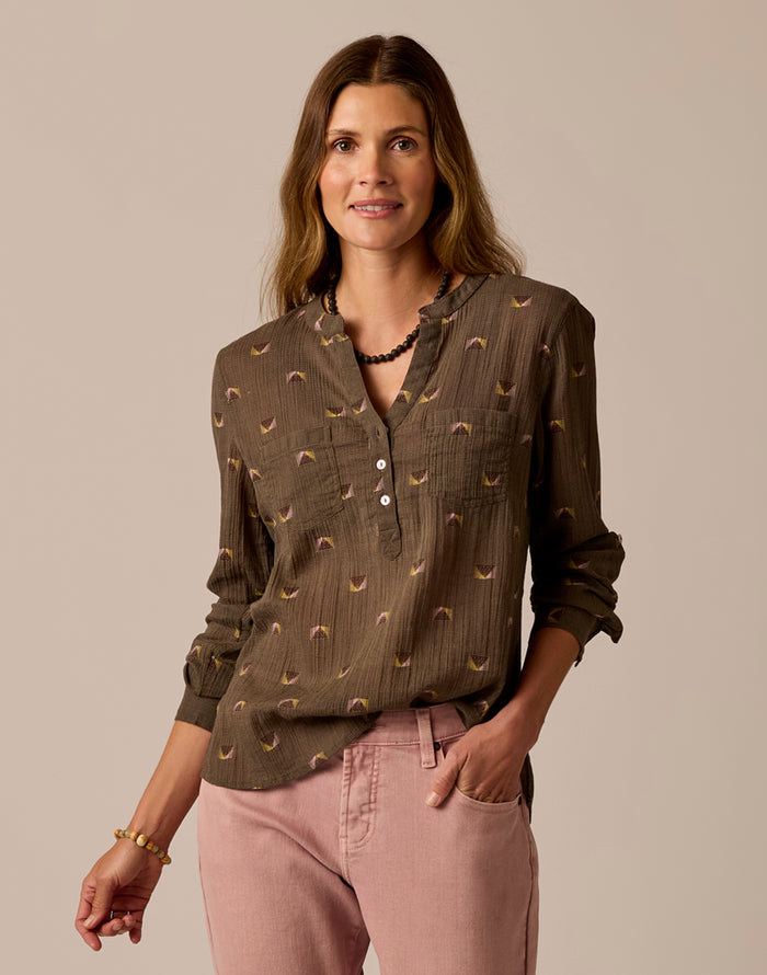 Dylan Gauze Shirt: Dark Olive Vista