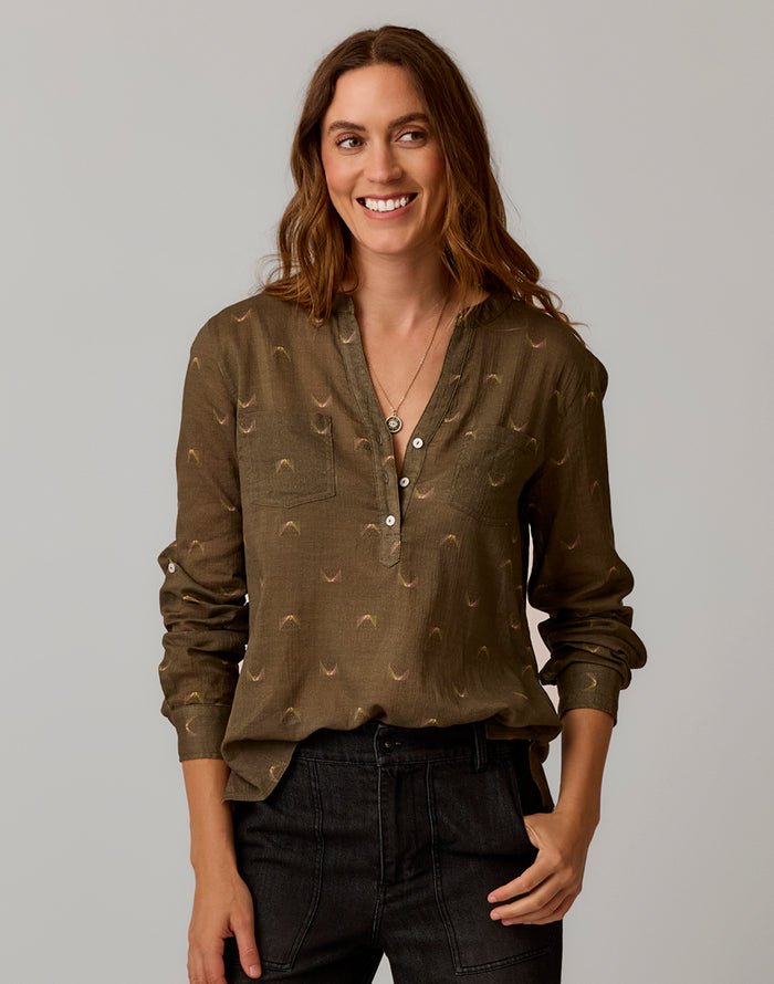 Dylan Gauze Shirt: Dark Olive Vista
