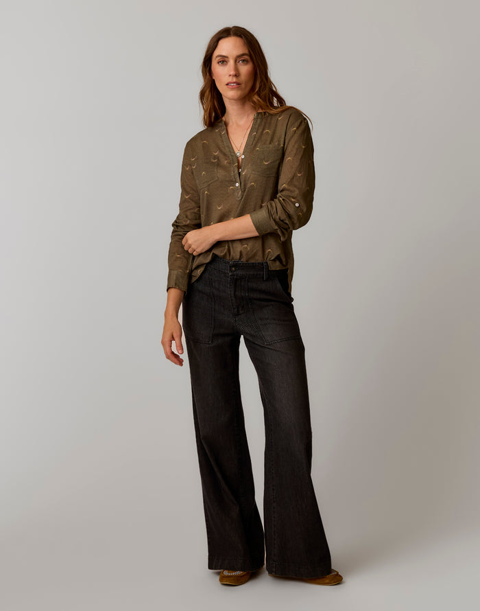 Dylan Gauze Shirt: Dark Olive Vista
