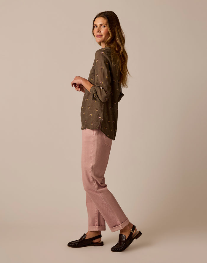 Dylan Gauze Shirt: Dark Olive Vista