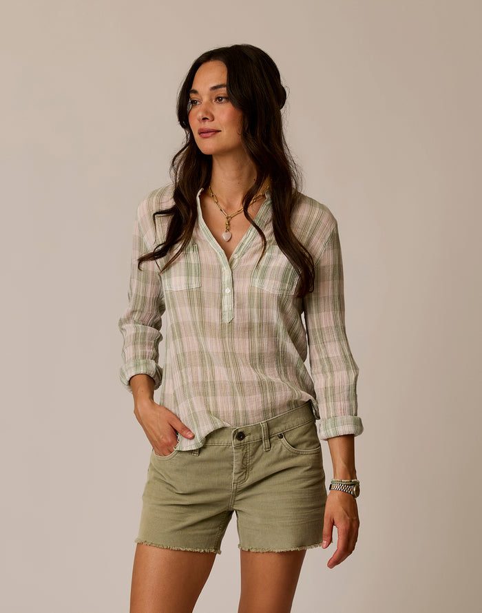 Dylan Gauze Shirt: Fatigue Multiplaid