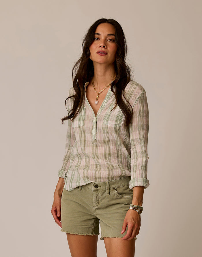 Dylan Gauze Shirt: Fatigue Multiplaid