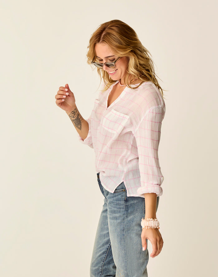 Dylan Gauze Shirt: Hot Pink Plaid - FINAL SALE