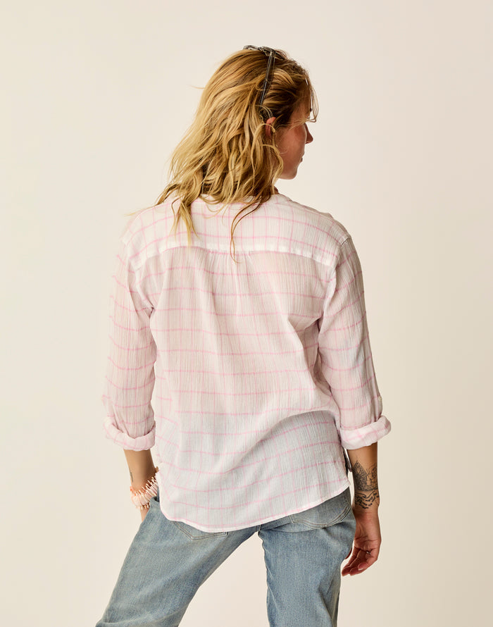 Dylan Gauze Shirt: Hot Pink Plaid - FINAL SALE