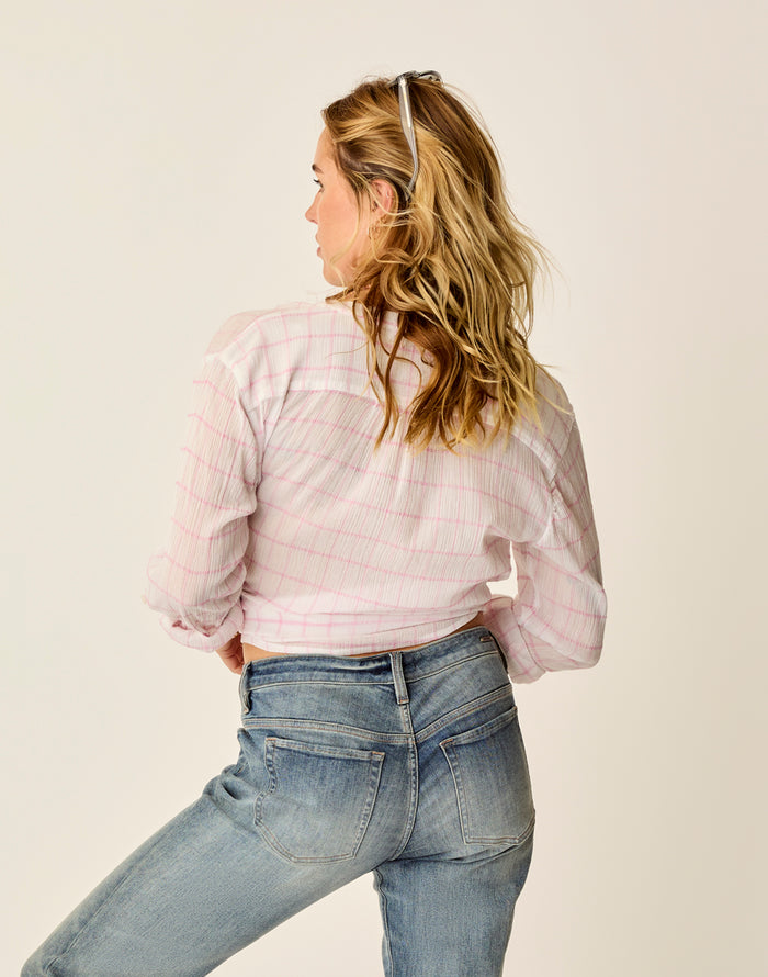Dylan Gauze Shirt: Hot Pink Plaid - FINAL SALE