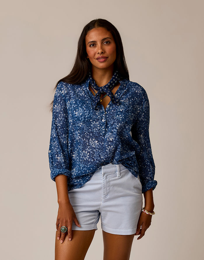 Dylan Gauze Shirt: Indigo Floral