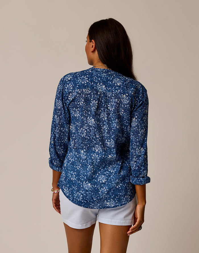 Dylan Gauze Shirt: Indigo Floral