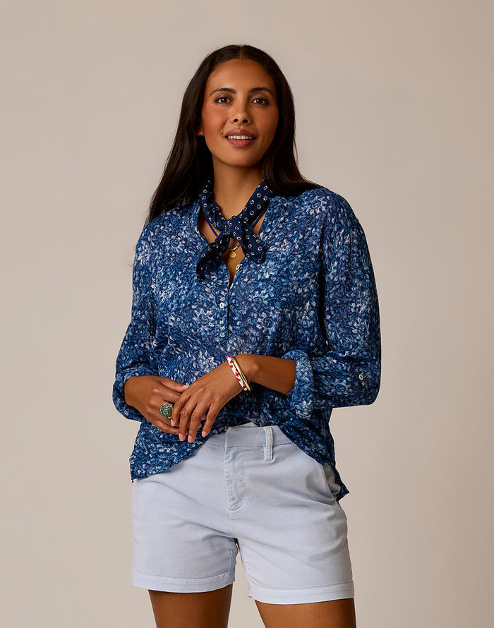 Dylan Gauze Shirt: Indigo Floral