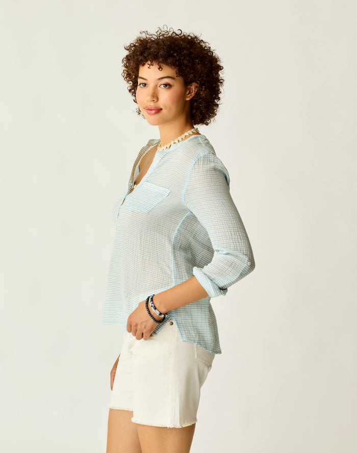 Dylan Gauze Shirt: Lagoon Stripe - FINAL SALE