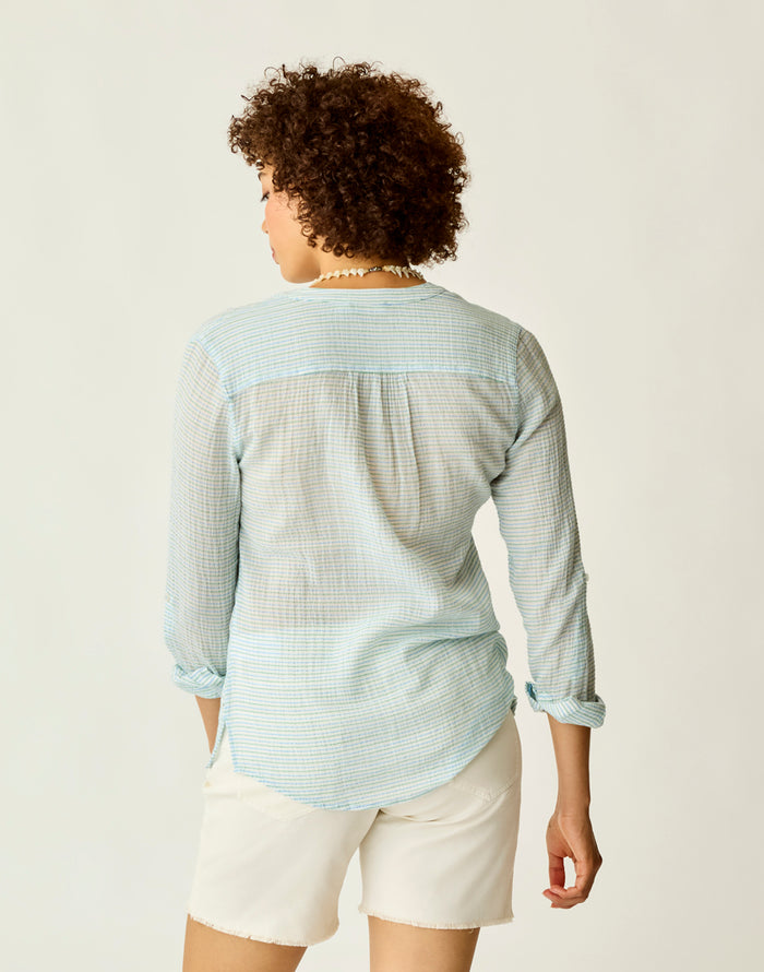 Dylan Gauze Shirt: Lagoon Stripe - FINAL SALE