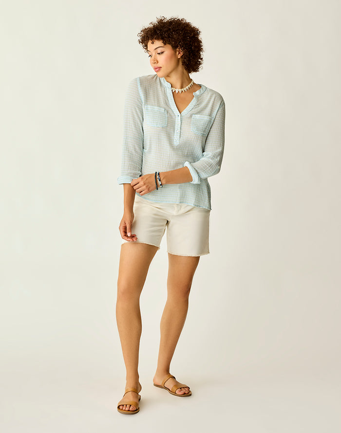 Dylan Gauze Shirt: Lagoon Stripe - FINAL SALE