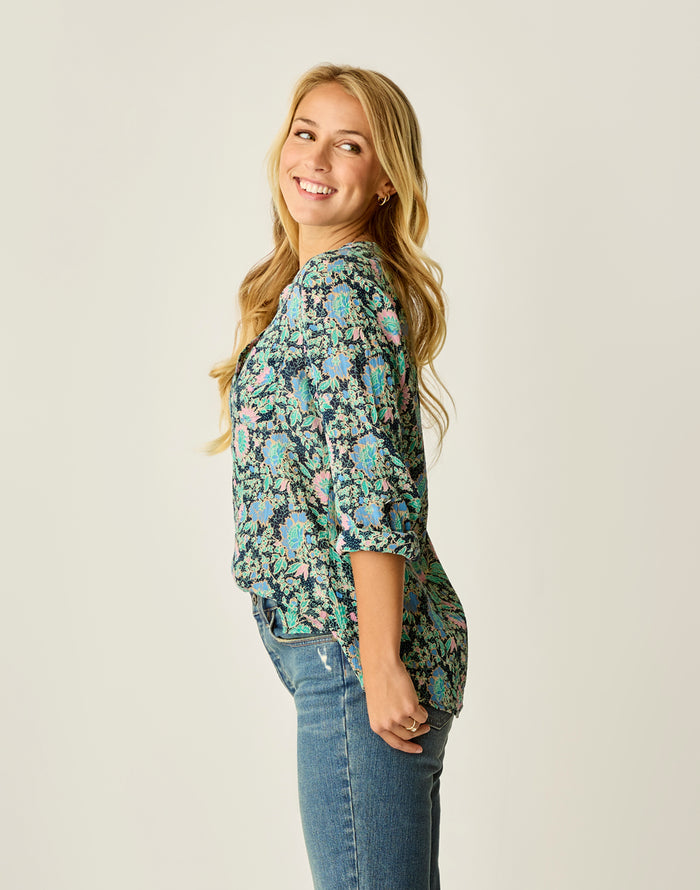Dylan Gauze Shirt: Navy Multifloral